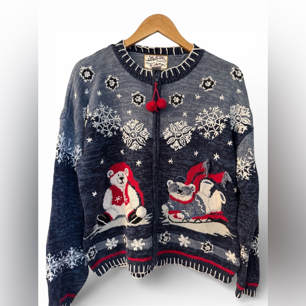 Vintage Polar Bear Knit Zip Cardigan